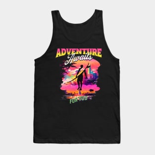 Adventure Awaits For You Surfing, Hello Summer Vintage Funny Surfer Riding Surf  Surfing Lover Gifts Tank Top